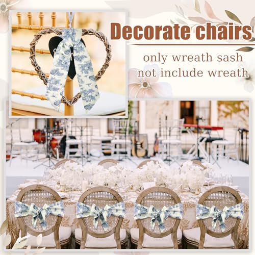 XunYee 6 Pcs Blue White Wreath Sash for Decor