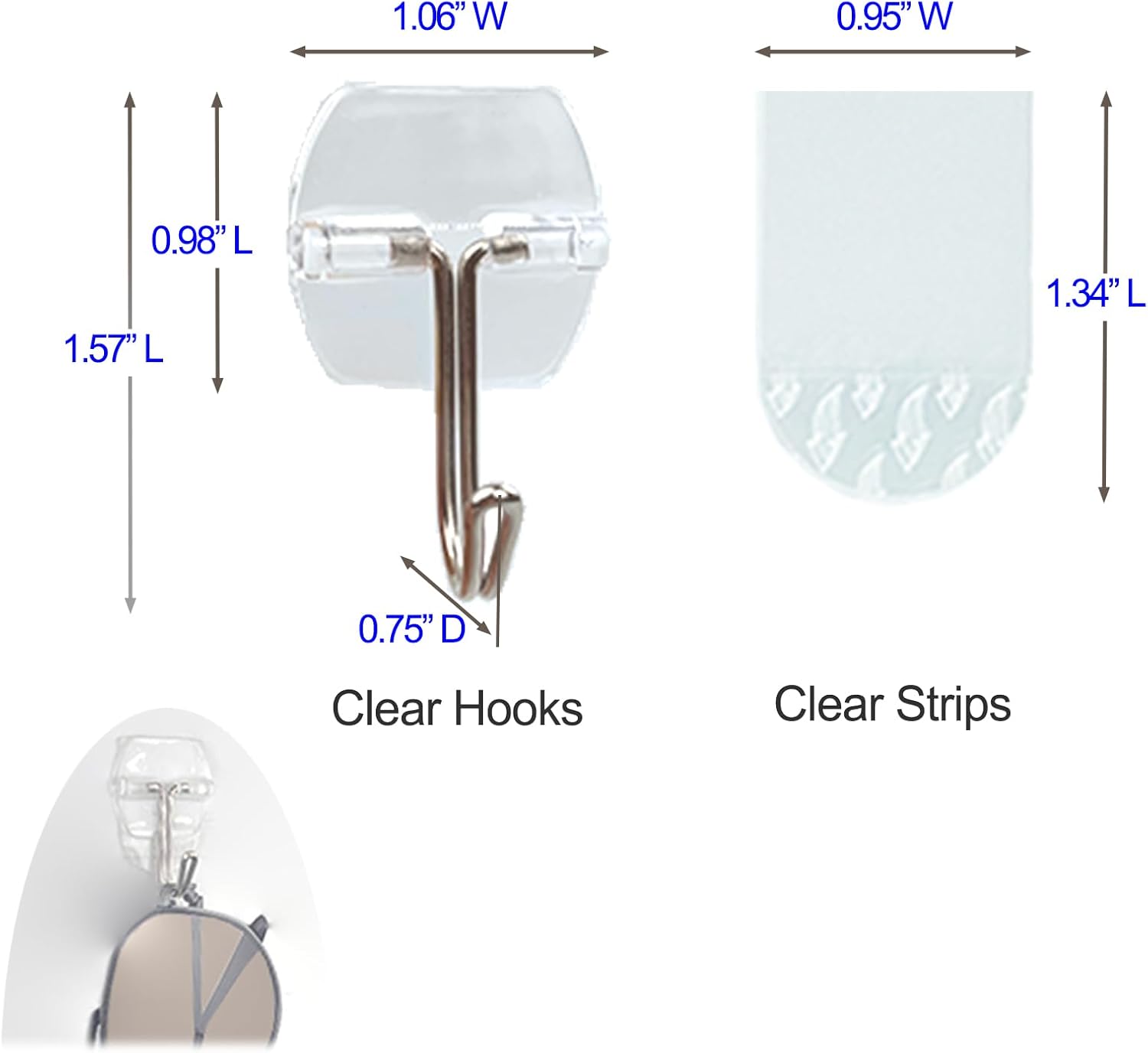 15 Clear Wall Hooks with 20 Strips No Damage No Tools