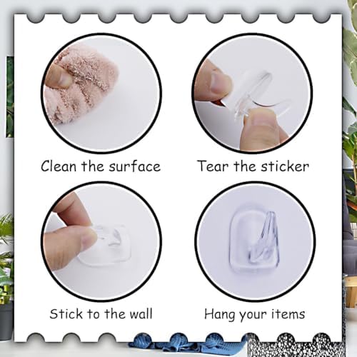 36 Clear Adhesive Wall Hooks for Hanging