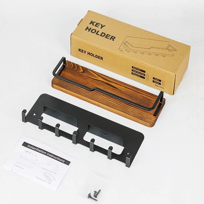 Key Holder for Wall with Floating Shelf Black