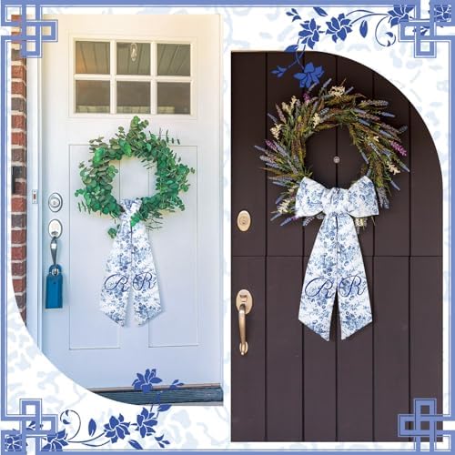 2 Pcs Monogram Wreath Sashes for Front Door Blue and White Decor