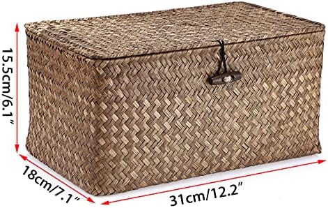 Hipiwe Wicker Shelf Basket with Lid Storage Bin