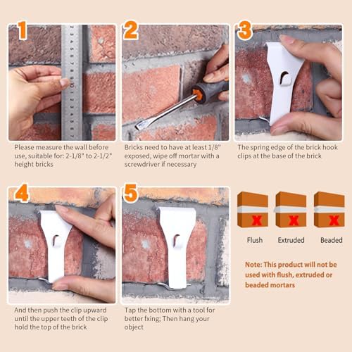 Ripeng 8 Piece Wall Clips Hooks for Brick No Drill Hanging