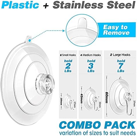 ETwinCoo All-Purpose Suction Cups Hooks Combo Set 12 Pack