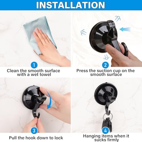 ANDGOO 10 Pack Heavy Duty Suction Cup Hooks Black