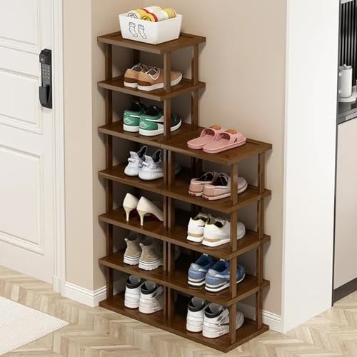Vertical Bamboo Shoe Rack with 7 Tiers for Small Spaces