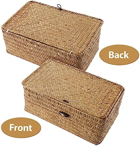 IMIKEYA Woven Storage Box with Lid for Home Office