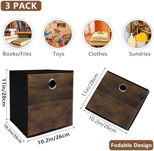 Thickened Fabric Storage Bins with Wood Grain 3 Pack