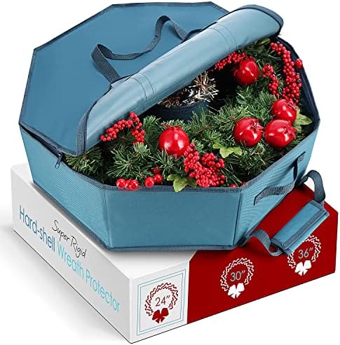 Hearth Harbor Wreath Storage Container with Interior Pockets and Dual Zipper