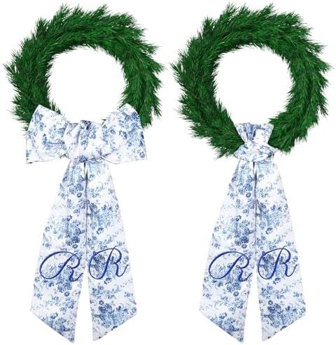 2 Pcs Monogram Wreath Sashes for Front Door Blue and White Decor