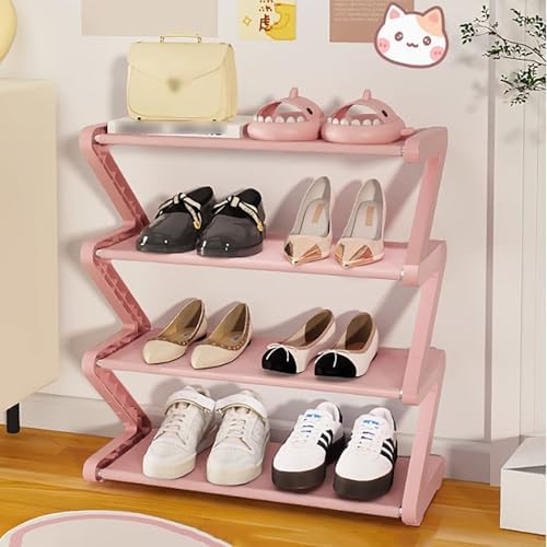 4-Tiers Simple Shoe Rack with Non-Woven Fabric Pink