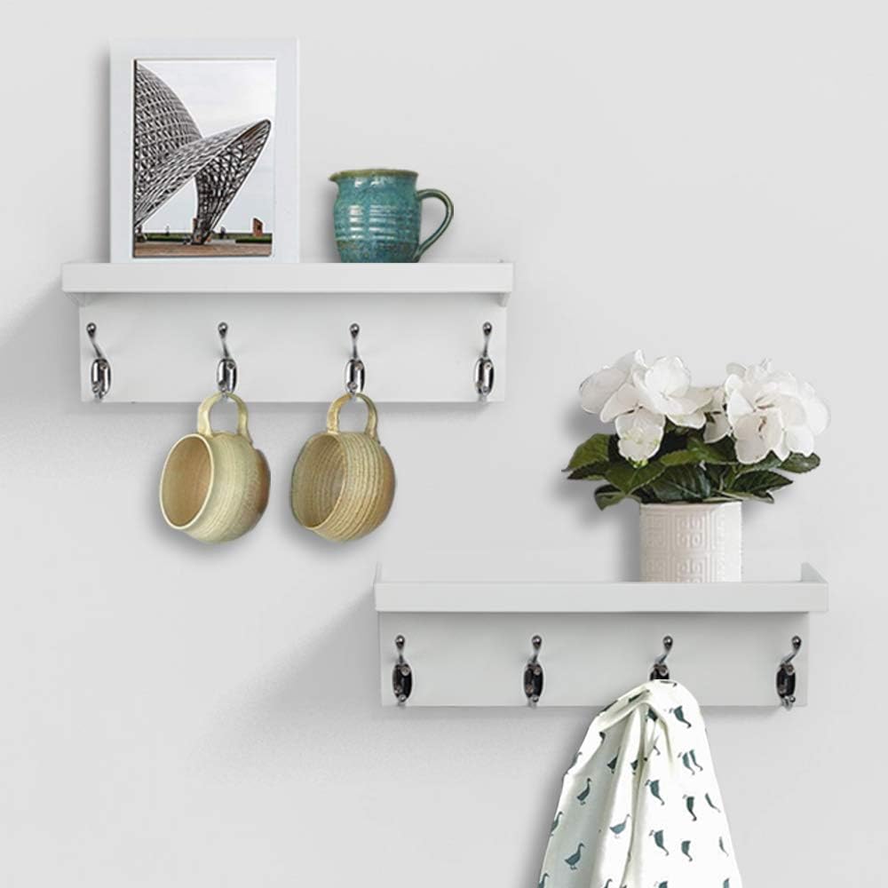 AHDECOR Entryway Floating Coat Rack 4 Hangers White Set of 2