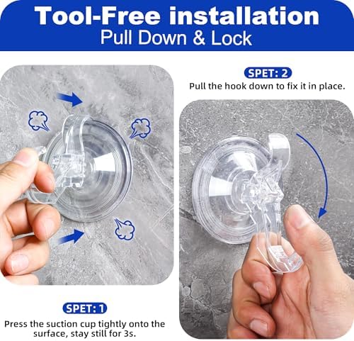 Artressel Suction Cup Hooks 5 Pack Heavy Duty Clear Shower Hook for Bathroom Wall Towel Tile Kitchen Glass Door Window