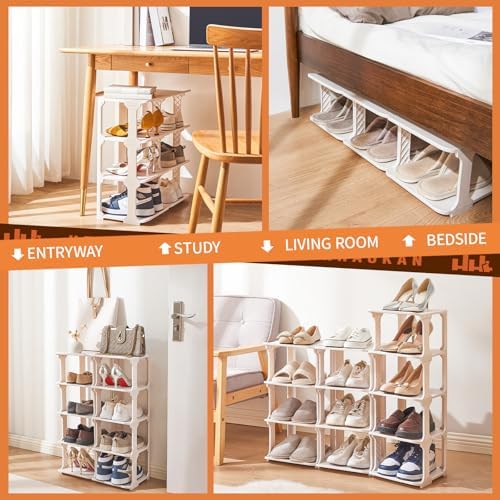 5 Tier Shoe Rack Organizer for Closet Storage Narrow Vertical Free Standing Beige