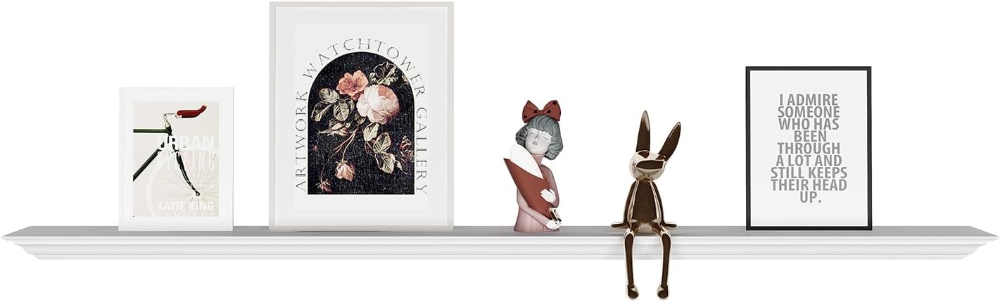 WELLAND White 60 Inch Fireplace Mantel Shelf with Crown Molding