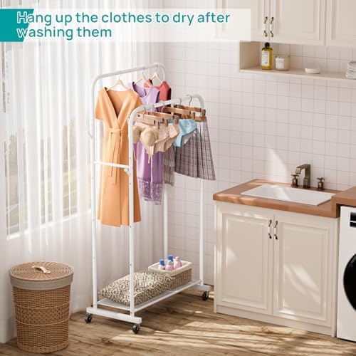 SINGAYE Freestanding Metal Garment Rack with Wheels for Hanging Clothes