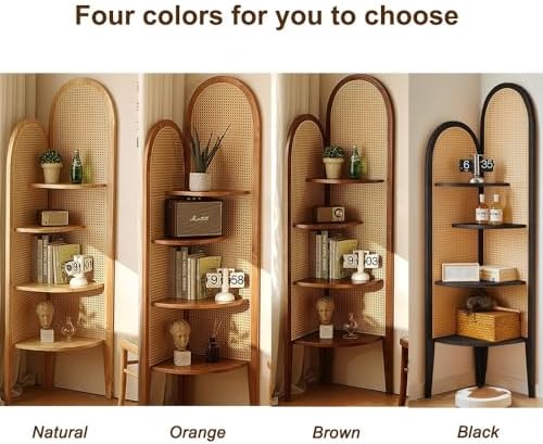 Tall 4-Tier Wood Corner Shelf with PE Rattan Weave Orange