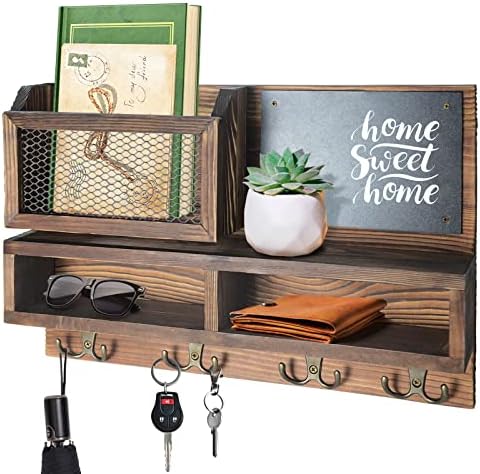 WEWEOW Key Holder Wall Mount with 4 Hooks and Chalkboard