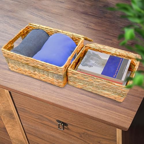 Bezoval Wicker Storage Baskets with Lids Set of 3 Rectangular Boxes