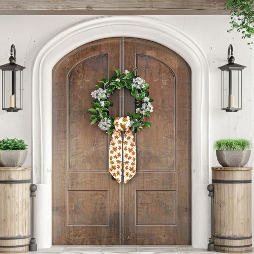 Orange Maple Leaf Wreath Sash for Front Door