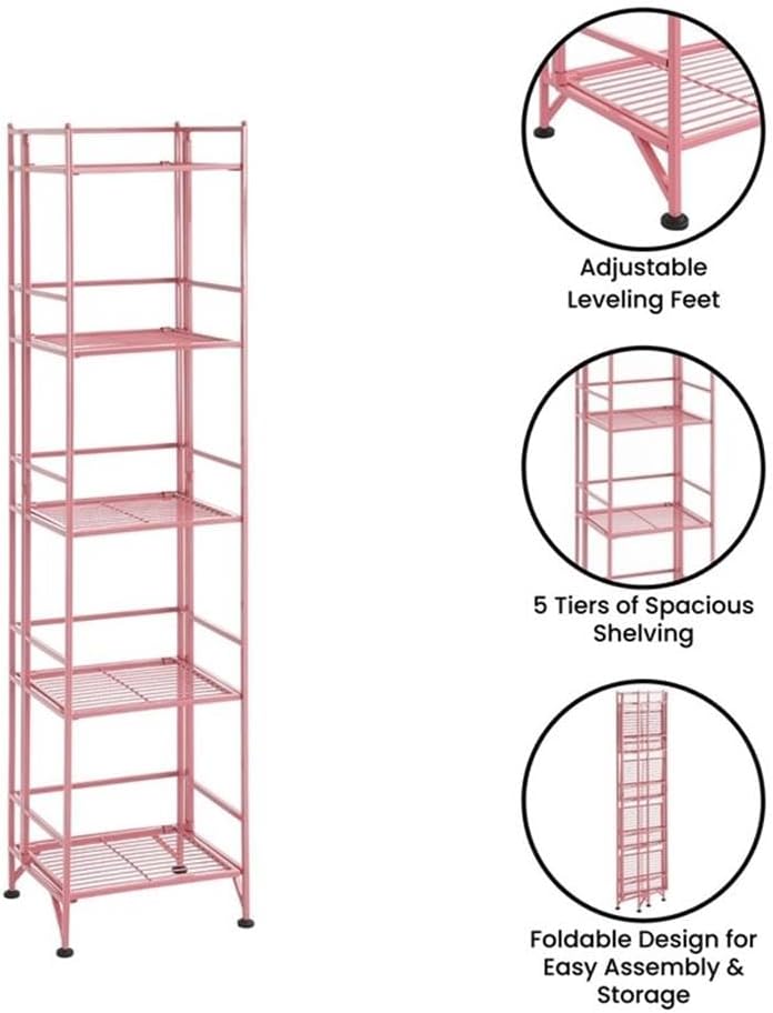 Convenience Concepts Xtra Storage Shelves - 5-Tier Folding Metal Storage Shelves Pink
