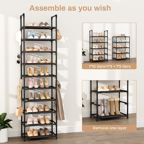 VTRIN 10 Tier Tall Shoe Rack with 18 Hooks