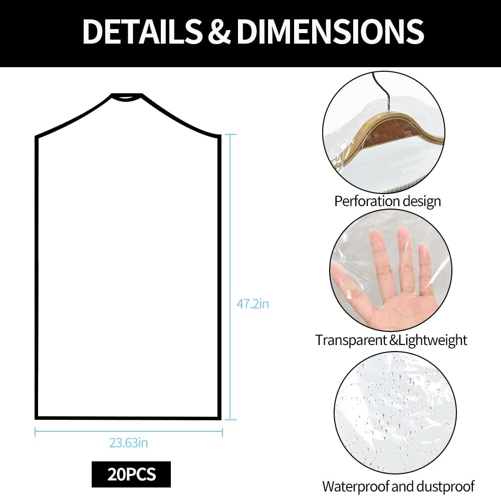 BEISHIDA 20PCS 47 Inch Clear Plastic Garment Bags