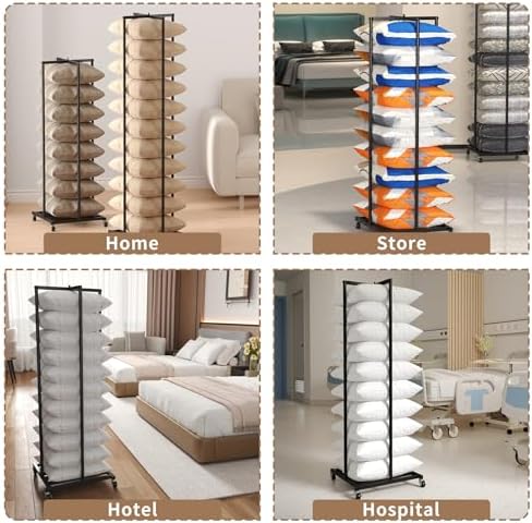 Pillow Storage Rack with Adjustable Height and Mobile Wheels