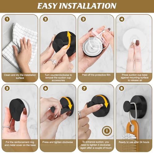 BKV Suction Cup Hooks for Glass Window 4 Pack Black