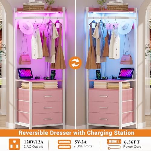 Cyclysio Corner Clothes Rack with Hanging Rack and LED Lights