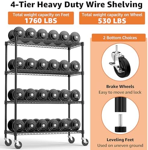 Heavy Duty 4 Tier Metal Shelving Unit Black