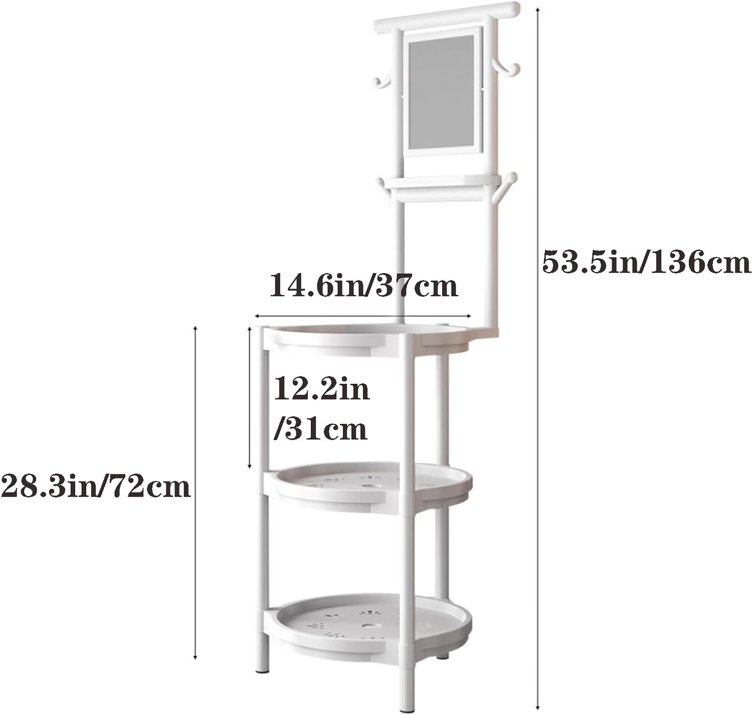 Round Square Bathroom Storage Shelf with Rotatable Mirror