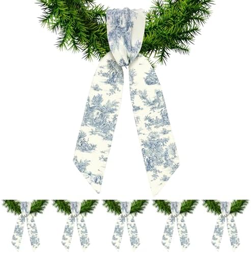 XunYee 6 Pcs Blue White Wreath Sash for Decor
