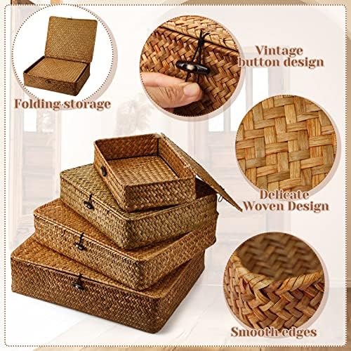 Set of 4 Seagrass Storage Baskets with Lids