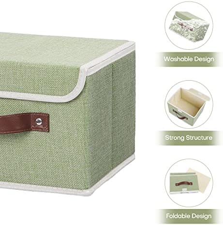 ANMINY Small Lidded Storage Bin with PU Handles