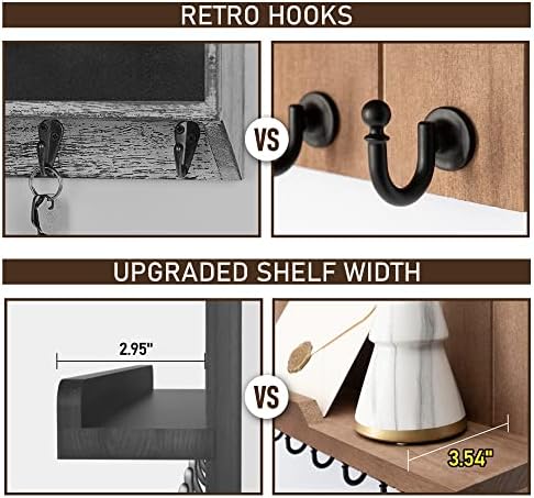 Rebee Vision Key Holder for Wall - Farmhouse Rustic Mail Organizer with 7 Sturdy Key Hooks Retro Brown