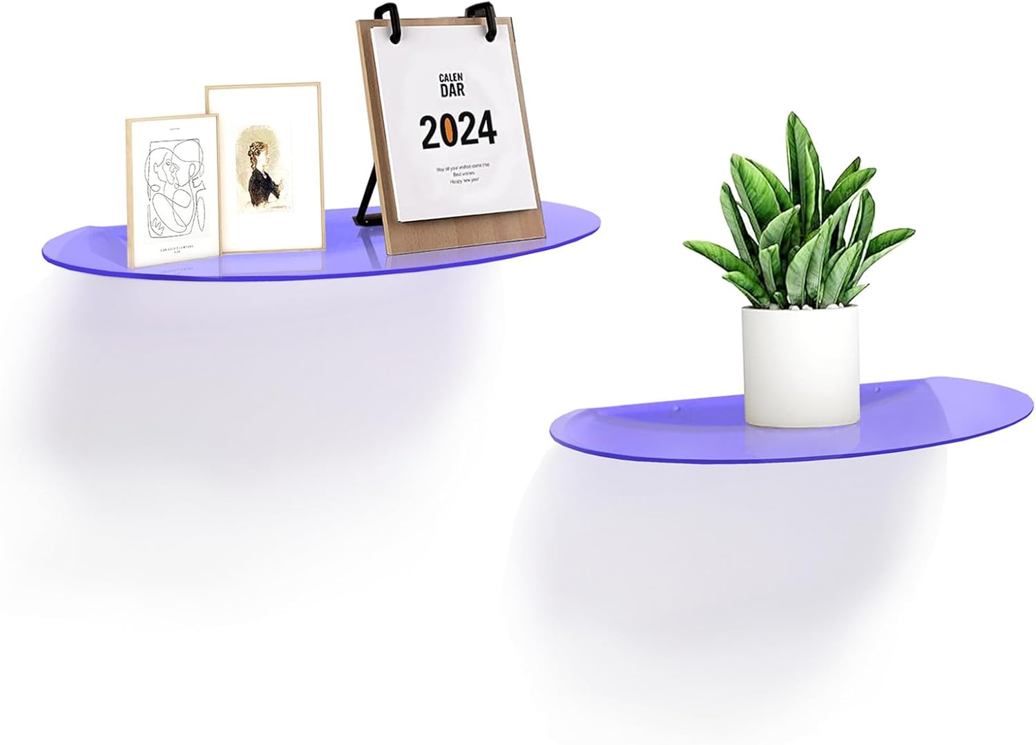 SetGame 2 Pack Acrylic Wall Shelves Purple 12 Inch Floating Storage