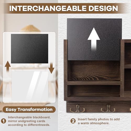 WEWEOW Key Holder for Wall with Chalkboard and Mirror