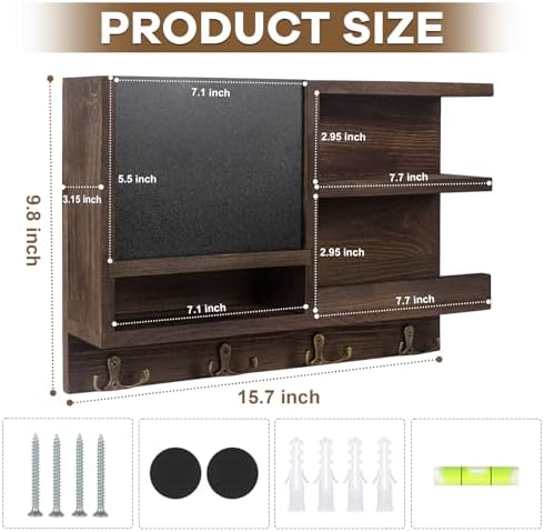 WEWEOW Key Holder for Wall with Chalkboard and Mirror