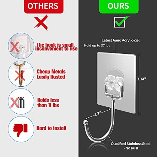Antimbee 10-Pack Heavy Duty Adhesive Hooks 37 lb Max