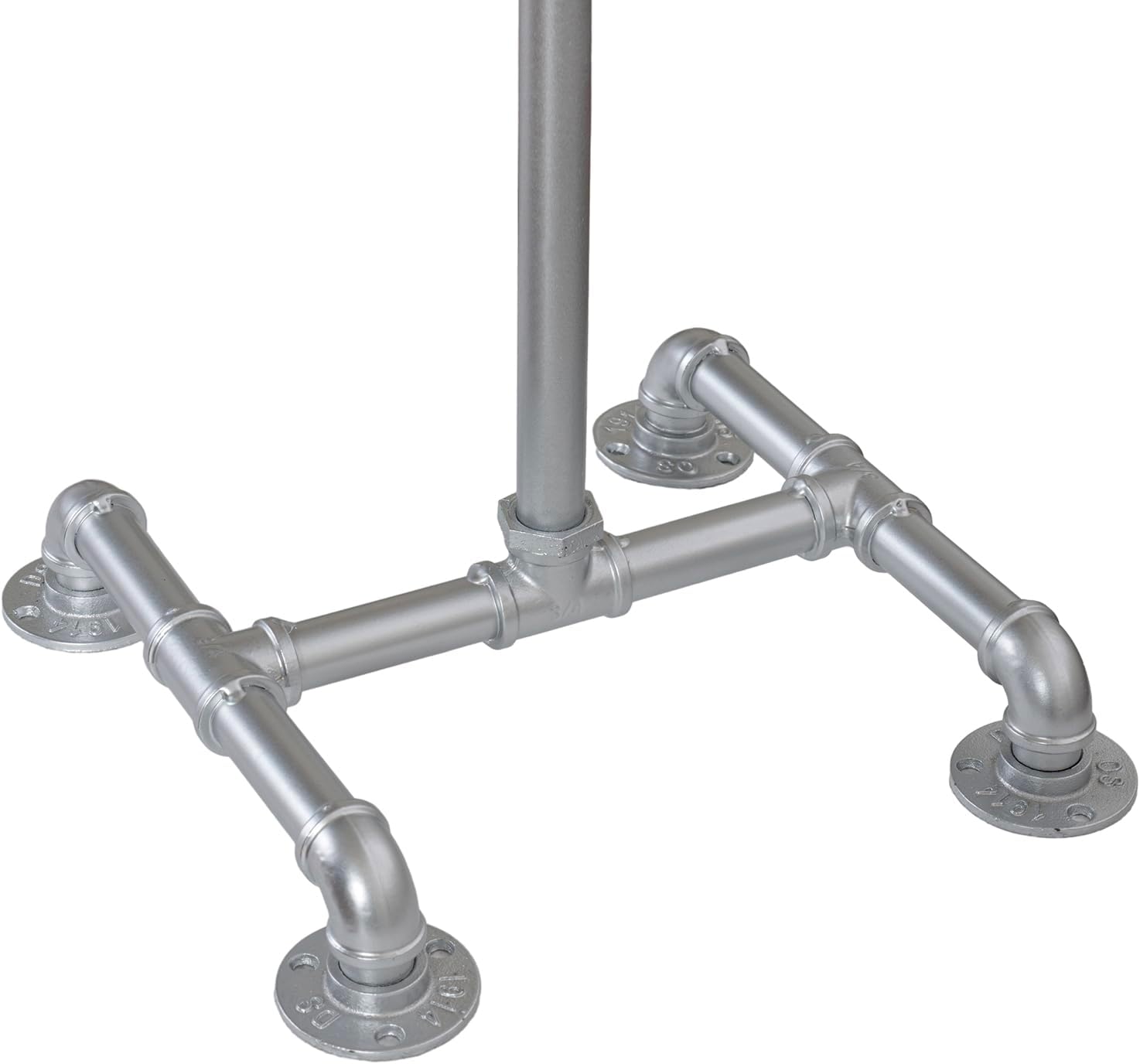 MyGift Industrial Silver Tone Metal Pipe Rack with 10 Round Wood Hat Hangers