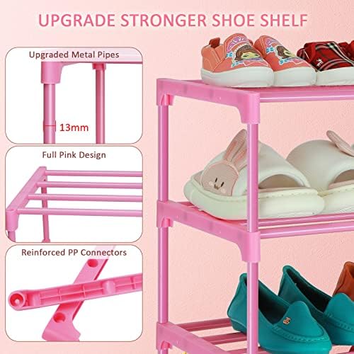 4 Tier Small Kids Shoe Rack Organizer Pink