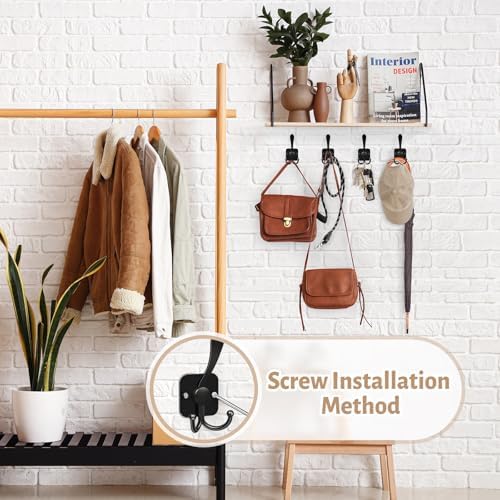 VISV 3 Prong Coat Hooks Wall Mount Black 4 Pcs