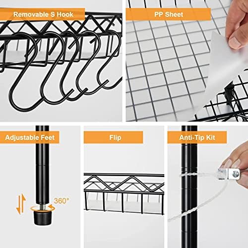 4-Tier Wire Shelving Unit with Baskets Black