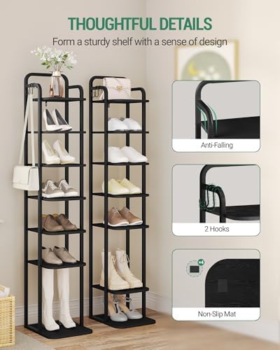 8 Tiers Vertical Shoe Rack Narrow Black Adjustable Corner Storage