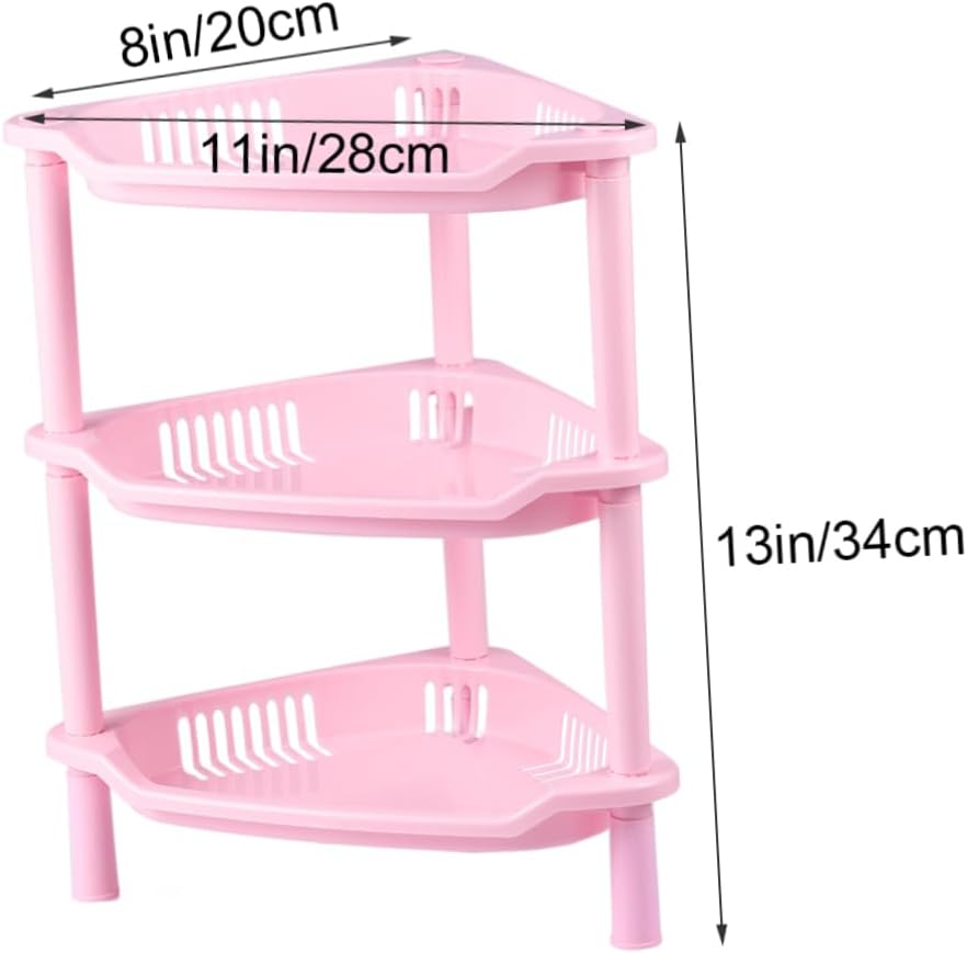 Pink Plastic Corner Shelf Organizer for Home Kitchen and Bathroom Storage