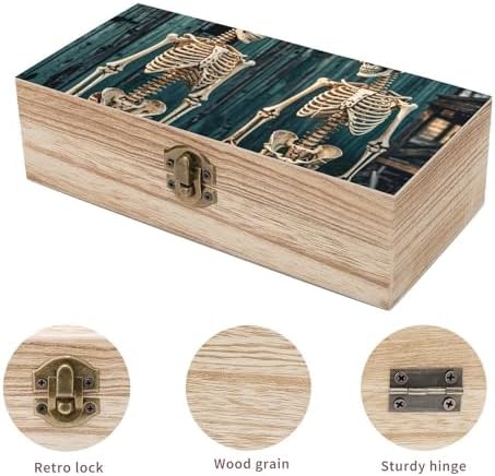 Vintage Wooden Storage Box with Skeletons Print