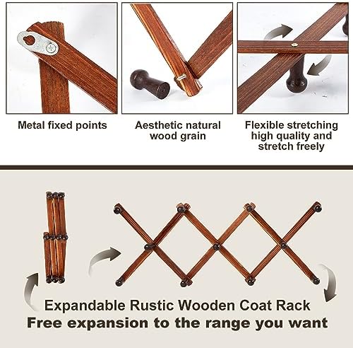 4 Pcs Expandable Wooden Coat Rack Wall Hanger with 11 Hooks
