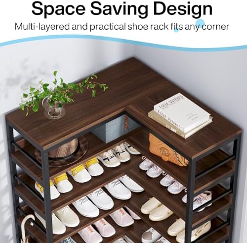 Tribesigns 9 Tiers Corner Shoe Rack Rustic Brown Space Saving