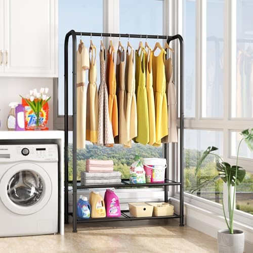 SINGAYE Heavy Duty Garment Rack with Shelves Black